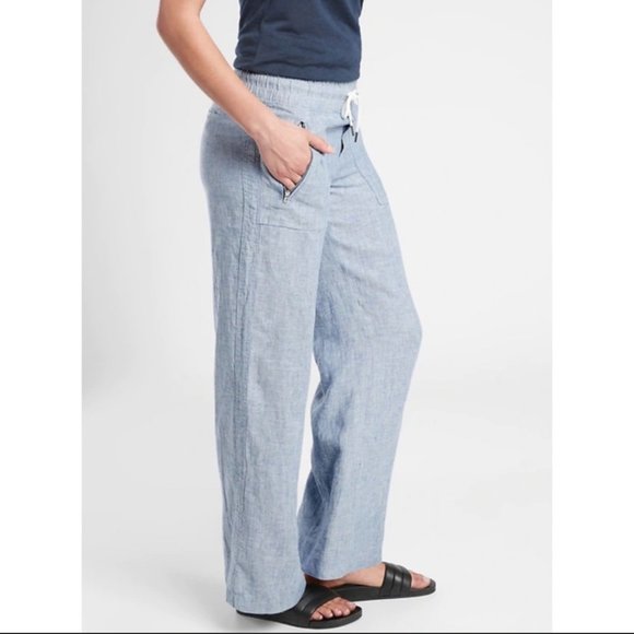 NEW ATHLETA Cabo Wide Leg Chambray Blue Linen Pants Lightweight - Picture 2 of 6